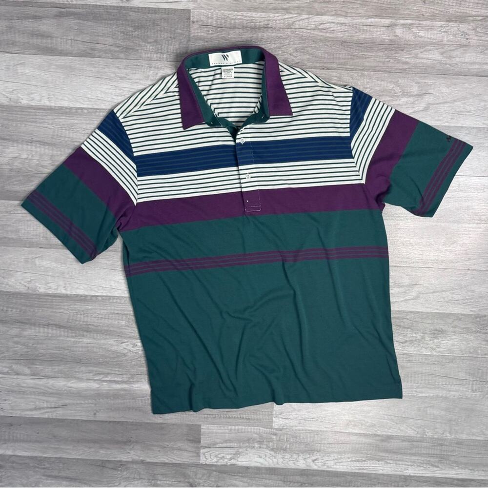 Vintage 90s Single Stitch Soft Striped Polo Shirt XL Y2K Amana Colorblock